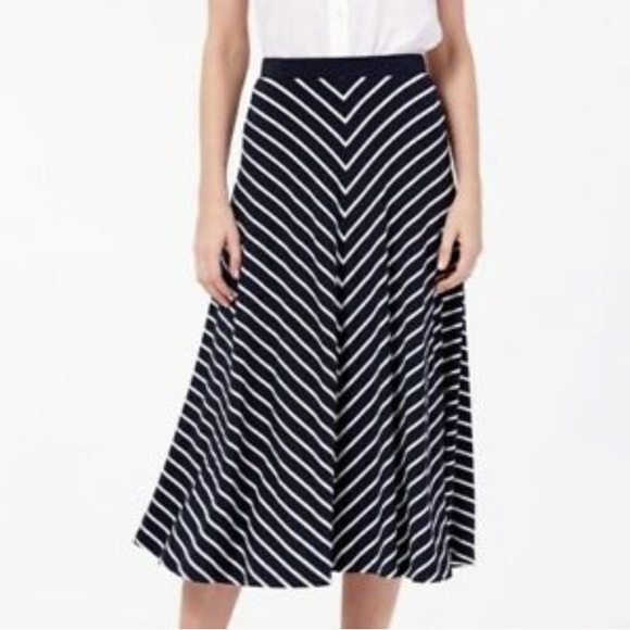 Boden Sabrina Navy Blue Striped Midi Skirt 12L